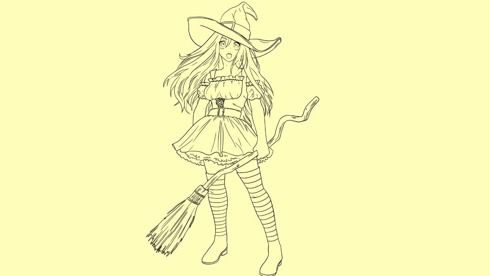 Beautiful anime witch holding wooden broom.... - Stock Illustration  [70183532] - PIXTA
